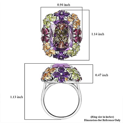 GP Italian Garden Collection Rose De France Amethyst, Multi Gemstone Ring in Rhodium Over Sterling Silver 15.70 ctw (Size 10.0)