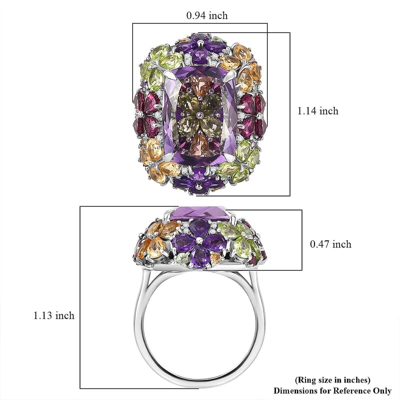 GP Italian Garden Collection Rose De France Amethyst, Multi Gemstone Ring in Rhodium Over Sterling Silver 15.70 ctw (Size 10.0)