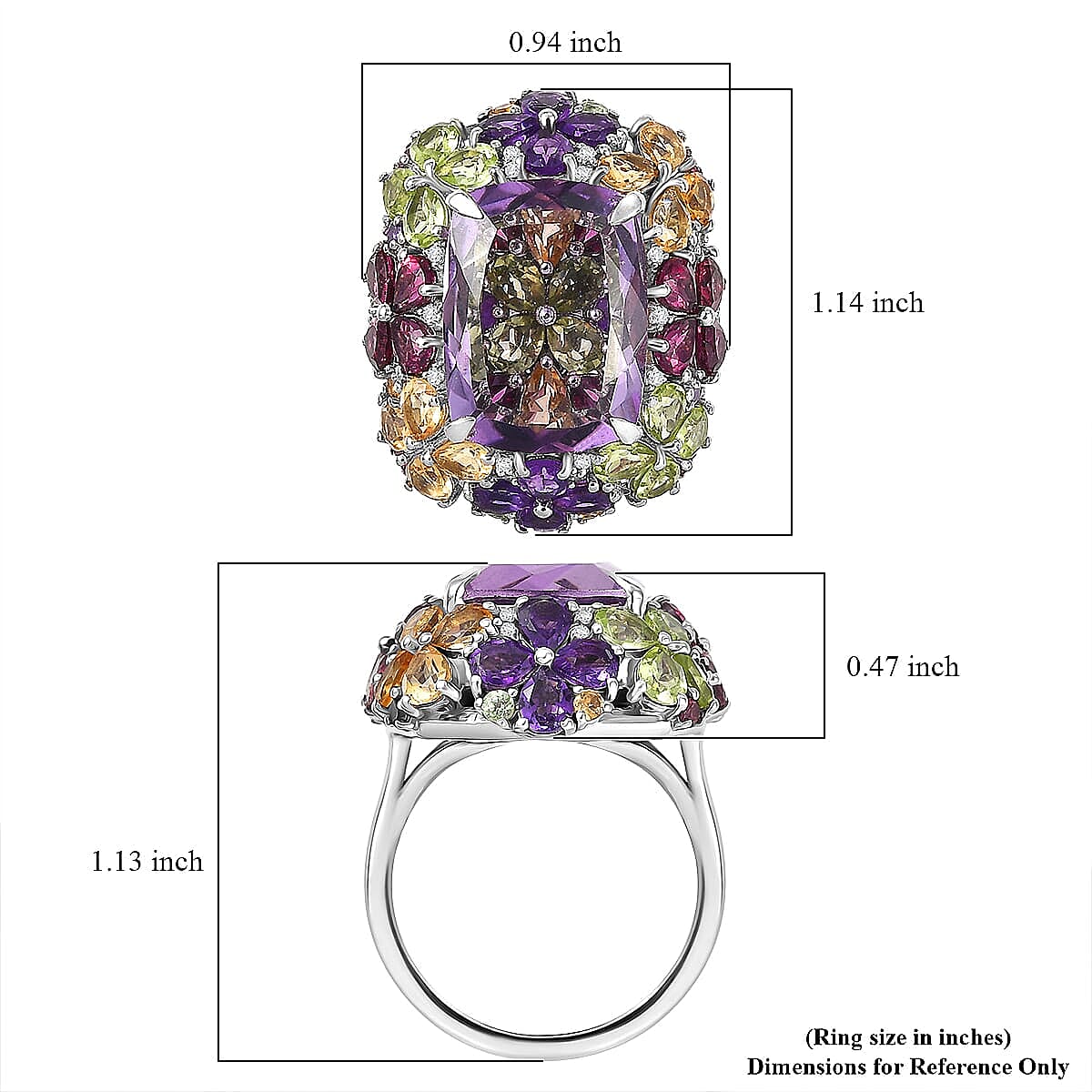 GP Italian Garden Collection Rose De France Amethyst, Multi Gemstone Ring in Rhodium Over Sterling Silver 15.70 ctw (Size 11.0)