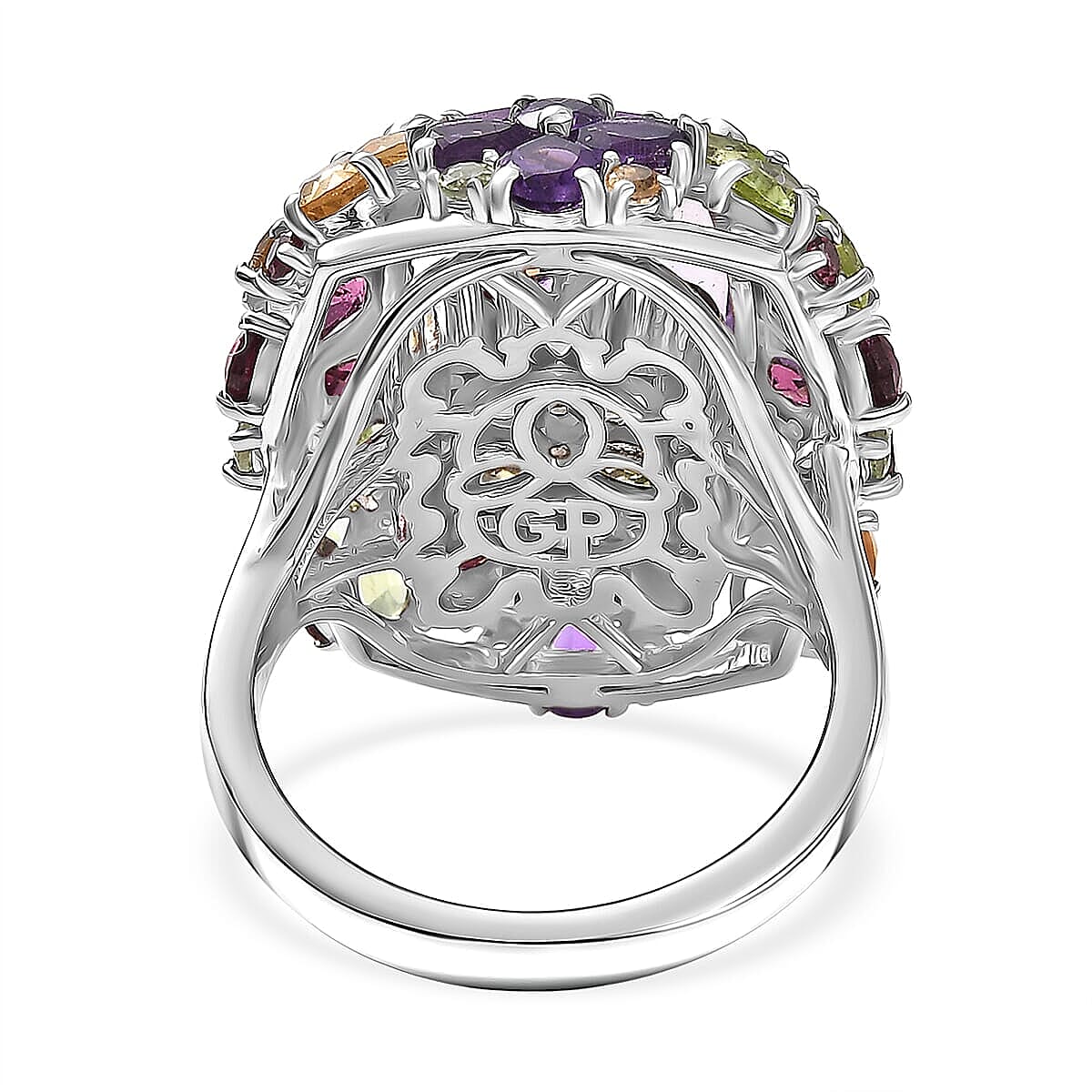 GP Italian Garden Collection Rose De France Amethyst, Multi Gemstone Ring in Rhodium Over Sterling Silver 15.70 ctw (Size 5.0)