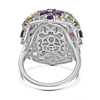 GP Italian Garden Collection Rose De France Amethyst, Multi Gemstone Ring in Rhodium Over Sterling Silver 15.70 ctw (Size 5.0)