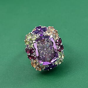 GP Italian Garden Collection Rose De France Amethyst, Multi Gemstone Ring in Rhodium Over Sterling Silver 15.70 ctw (Size 6.0)