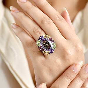 GP Italian Garden Collection Rose De France Amethyst, Multi Gemstone Ring in Rhodium Over Sterling Silver 15.70 ctw (Size 6.0)