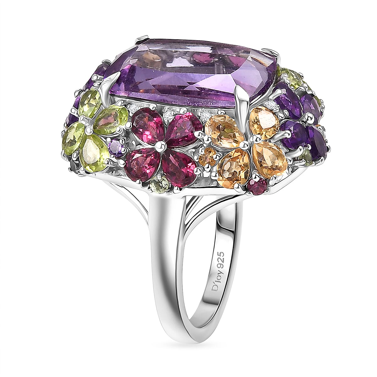GP Italian Garden Collection Rose De France Amethyst, Multi Gemstone Ring in Rhodium Over Sterling Silver 15.70 ctw (Size 6.0) image number 4