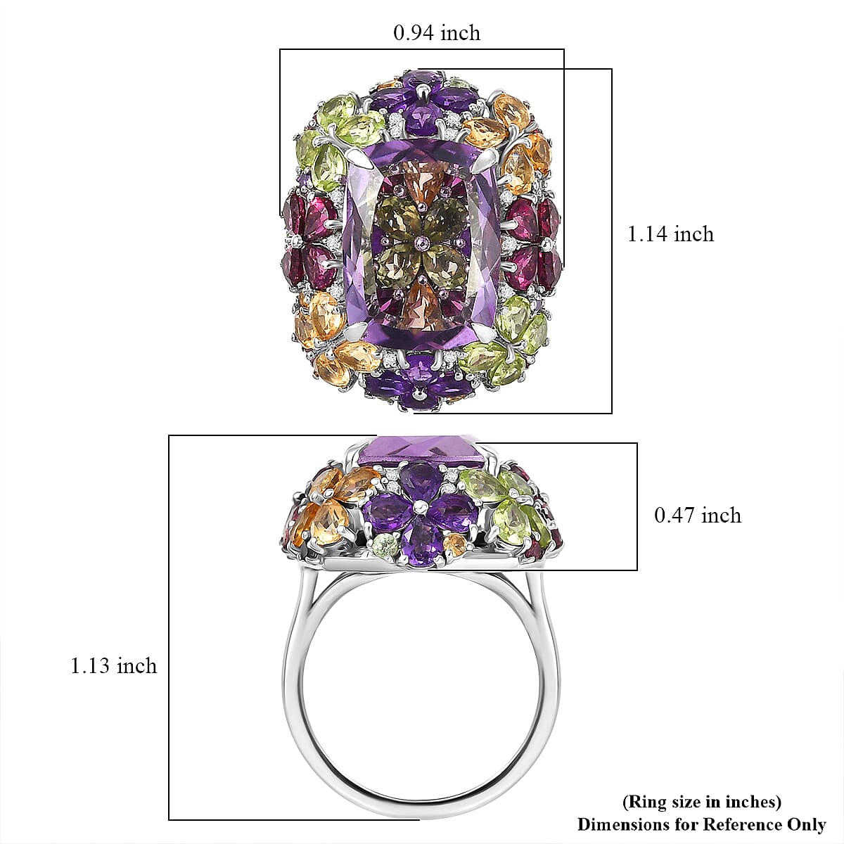 GP Italian Garden Collection Rose De France Amethyst, Multi Gemstone Ring in Rhodium Over Sterling Silver 15.70 ctw (Size 6.0) image number 7
