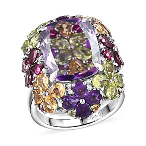 GP Italian Garden Collection Rose De France Amethyst, Multi Gemstone Ring in Rhodium Over Sterling Silver 15.70 ctw (Size 8.0)