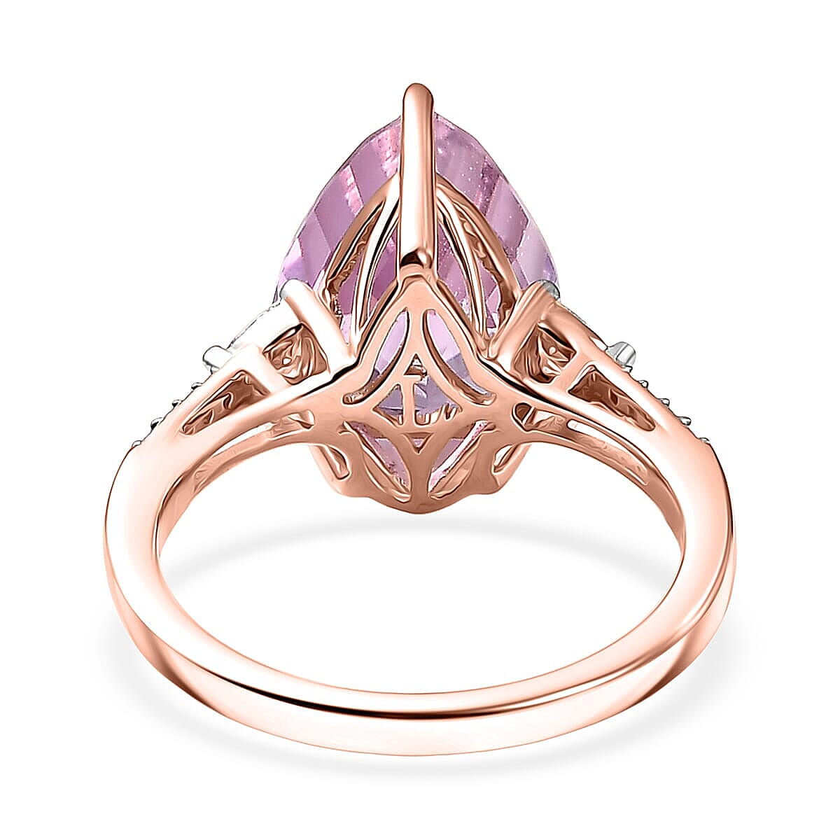 10K Rose Gold AAA Patroke Kunzite, Luxuriant Lab Grown Diamond (E-F, VS) (0.34 cts) Ring (Size 10.0) 5.75 ctw image number 4