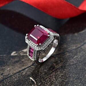 D'Joy African Ruby, Moissanite Ring in Rhodium Over Sterling Silver 12.10 ctw (Size 10.0)