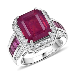 D'Joy African Ruby, Moissanite Ring in Rhodium Over Sterling Silver 12.10 ctw (Size 6.0)