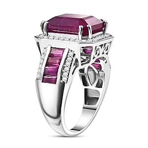 D'Joy African Ruby, Moissanite Ring in Rhodium Over Sterling Silver 12.10 ctw (Size 6.0)