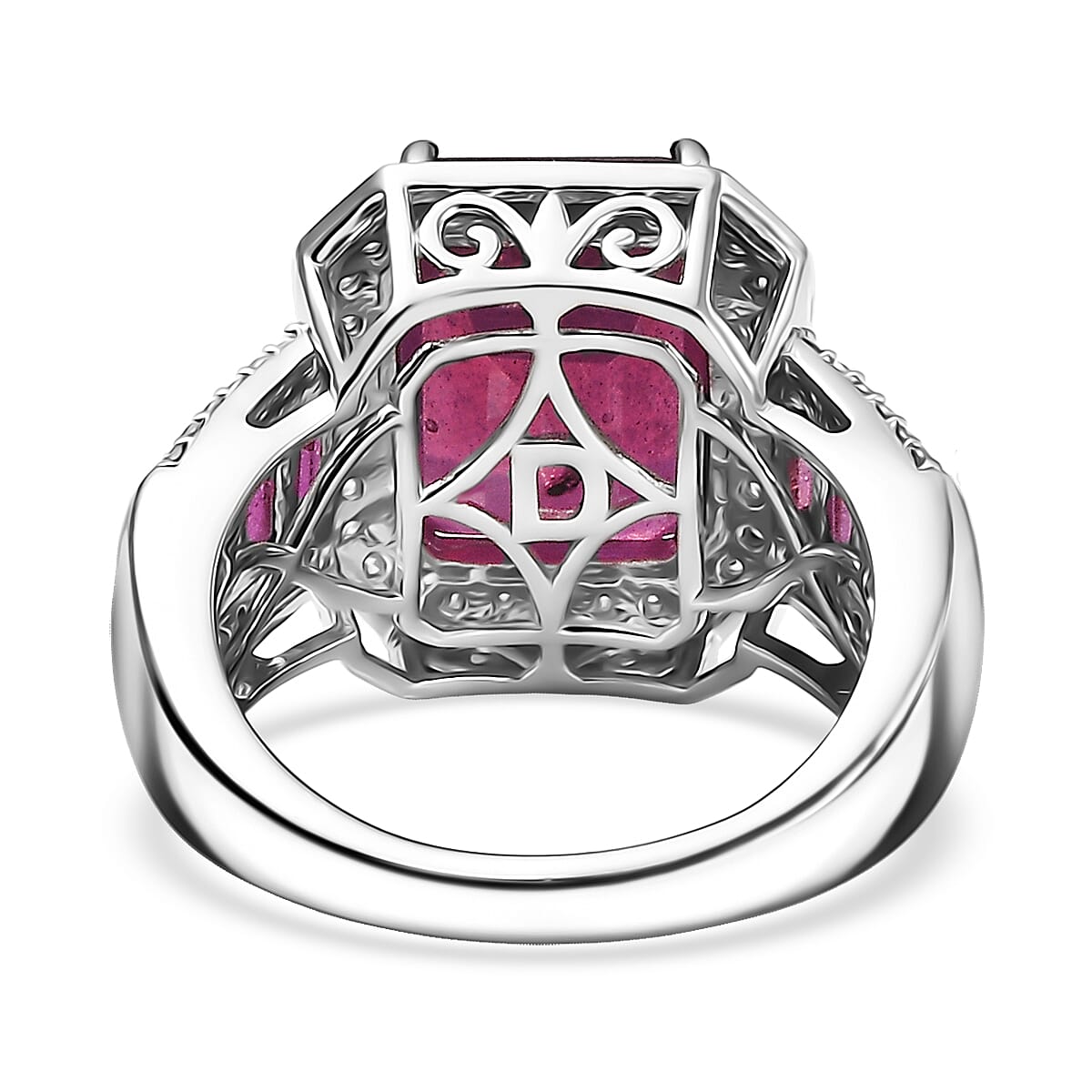 D'Joy African Ruby, Moissanite Ring in Rhodium Over Sterling Silver 12.10 ctw (Size 6.0) image number 4