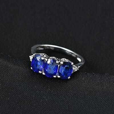 D'Joy  Tanzanian Blue Spinel  , White Zircon Ring in Rhodium Over Sterling Silver 2.80 ctw (Size 10.0)