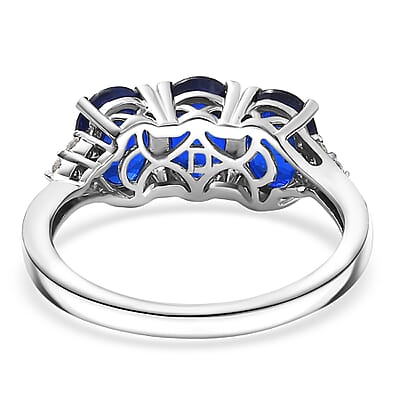 D'Joy  Tanzanian Blue Spinel  , White Zircon Ring in Rhodium Over Sterling Silver 2.80 ctw (Size 10.0)