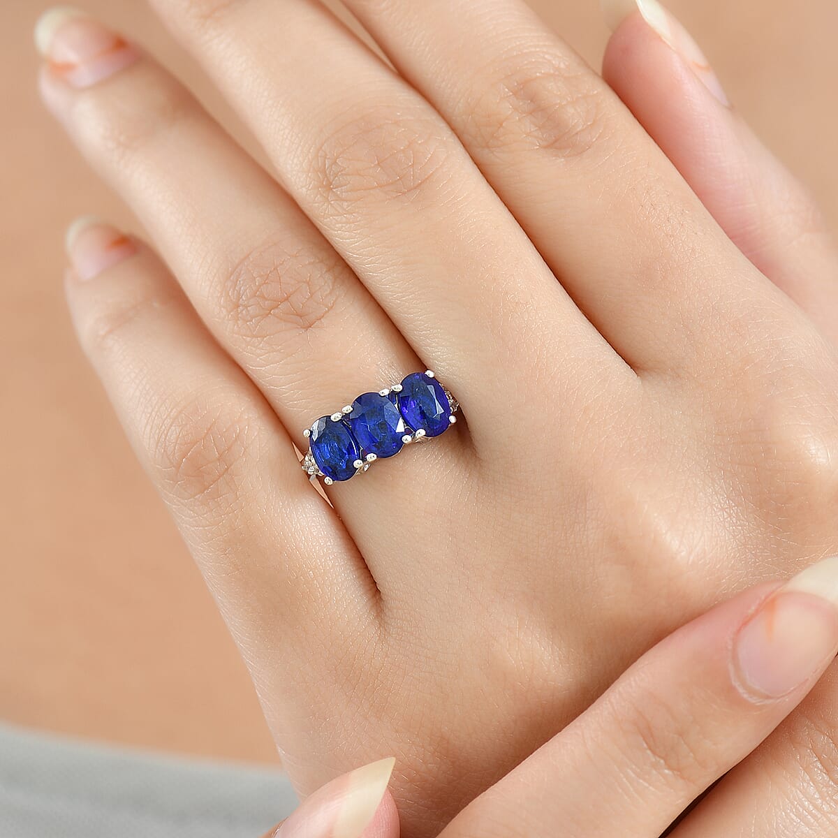 D'Joy Premium Tanzanian Blue Spinel (DF) and White Zircon 2.80 ctw Ring in Rhodium Over Sterling Silver (Size 5.0) image number 2