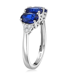 D'Joy Tanzanian Blue Spinel (DF), White Zircon Ring in Rhodium Over Sterling Silver 2.80 ctw (Size 5.0)