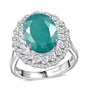 D'Joy Grandidierite and Moissanite 7.90 ctw Celestial Halo Ring in Rhodium Over Sterling Silver (Size 10.0)