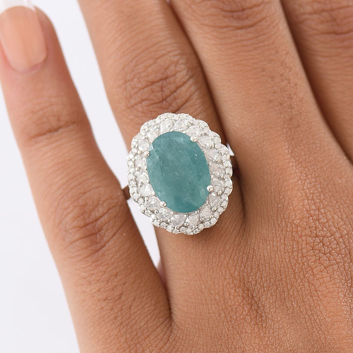 D'Joy Grandidierite and Moissanite 7.90 ctw Celestial Halo Ring in Rhodium Over Sterling Silver (Size 10.0) image number 2