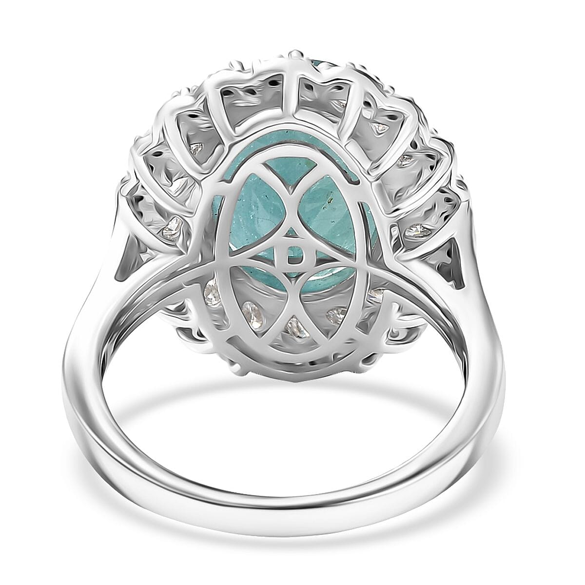 D'Joy Grandidierite, Moissanite Halo Ring in Rhodium Over Sterling Silver 7.90 ctw (Size 6.0)