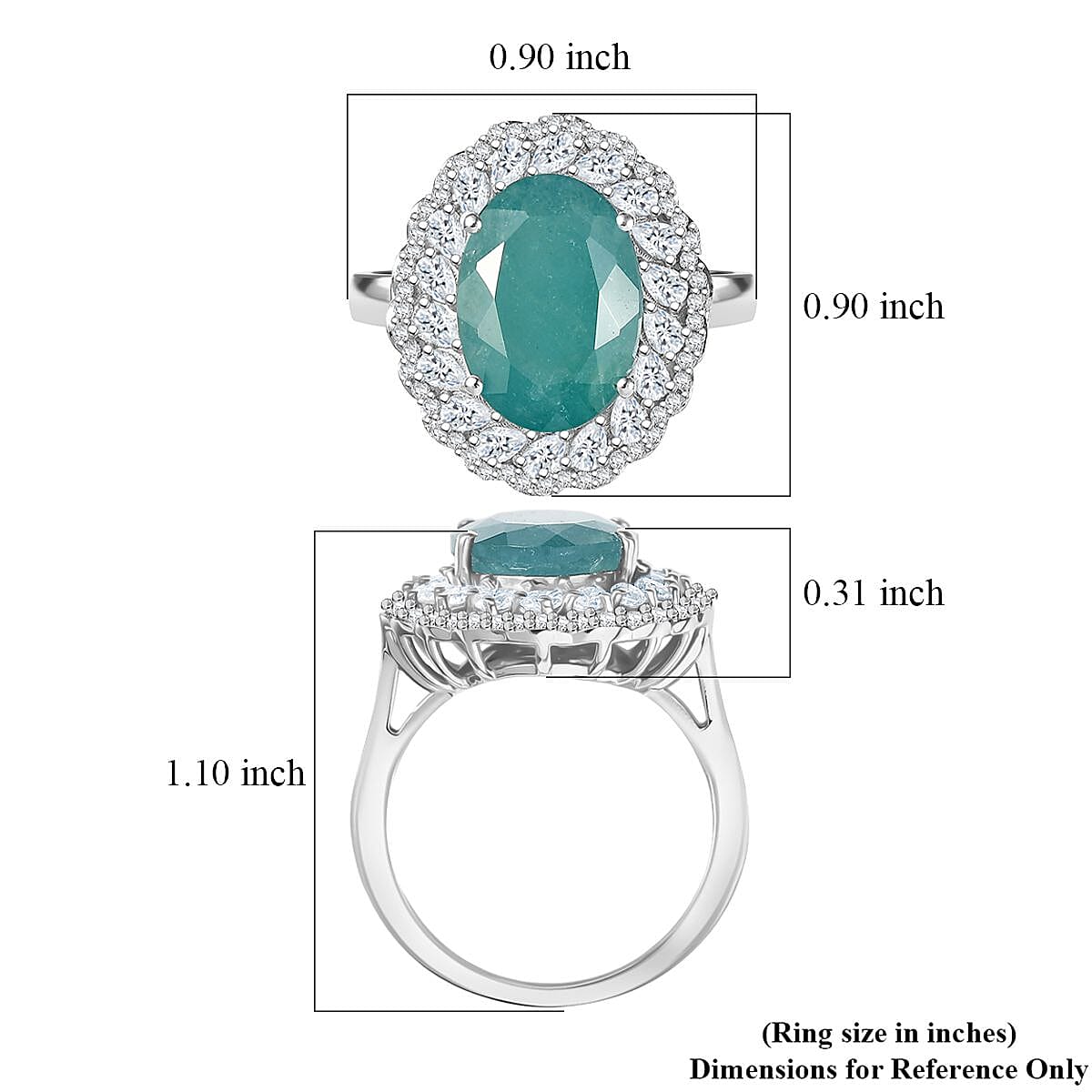 D'Joy Grandidierite, Moissanite Halo Ring in Rhodium Over Sterling Silver 7.90 ctw (Size 6.0)
