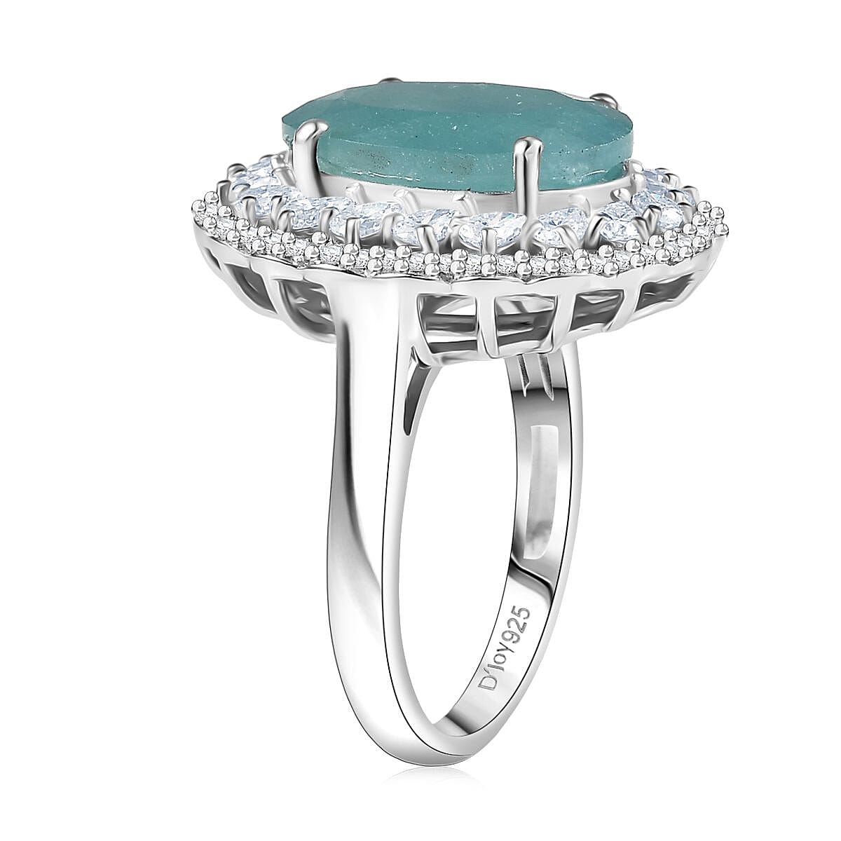D'Joy Grandidierite, Moissanite Halo Ring in Rhodium Over Sterling Silver 7.90 ctw (Size 9.0) image number 2