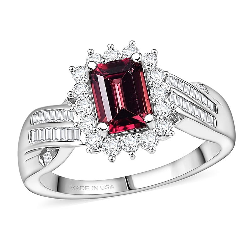 D'Joy  Byzantine Tourmaline, Diamond Ring in Rhodium Over Sterling Silver 1.60 ctw (Size 10.0)