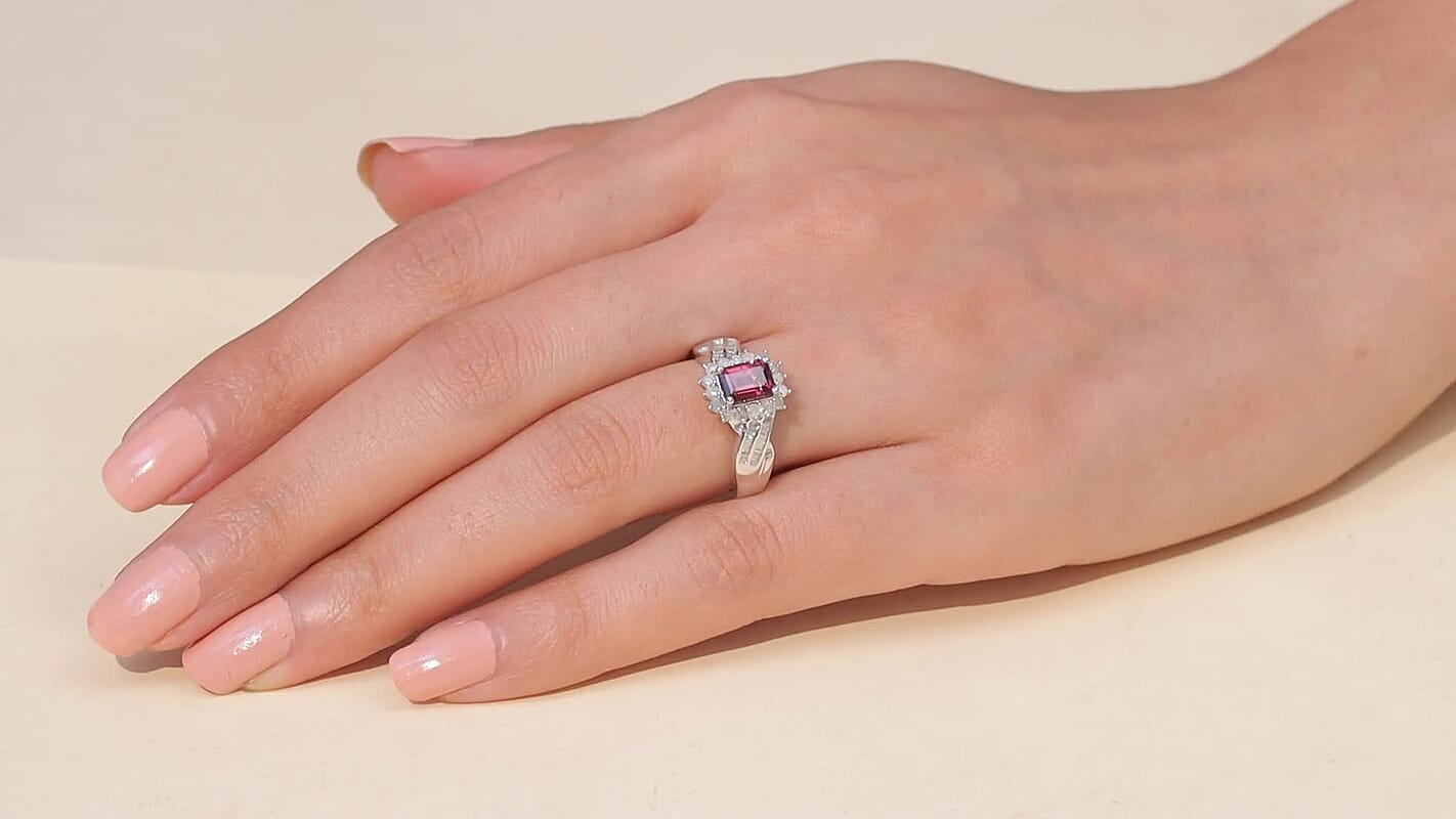 D'Joy Premium Byzantine Tourmaline, Diamond (0.50 cts) Ring in Rhodium Over Sterling Silver (Size 10.0) 1.60 ctw