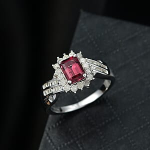 D'Joy  Byzantine Tourmaline, Diamond Ring in Rhodium Over Sterling Silver 1.60 ctw (Size 10.0)