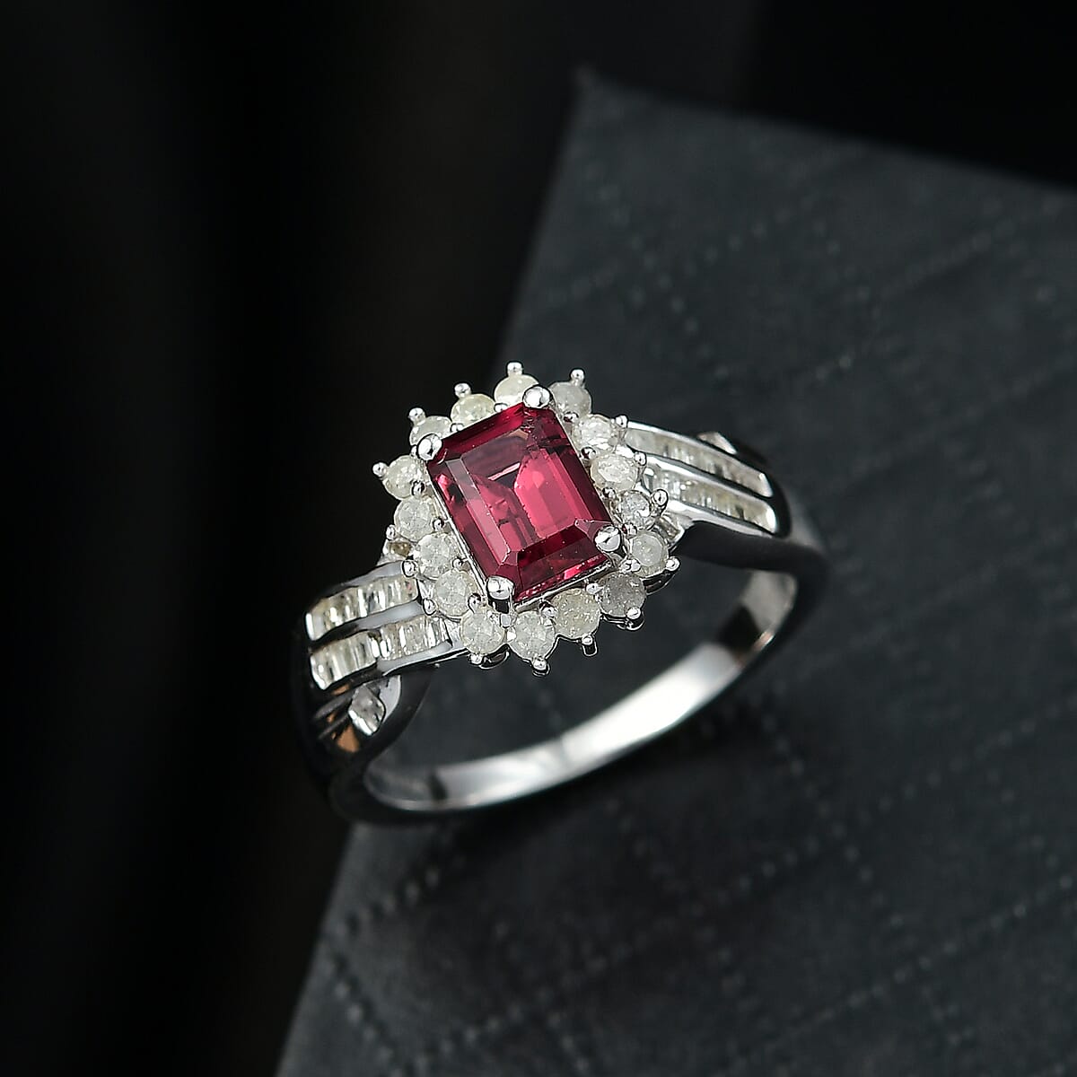 D'Joy  Byzantine Tourmaline, Diamond Ring in Rhodium Over Sterling Silver 1.60 ctw (Size 6.0) image number 1