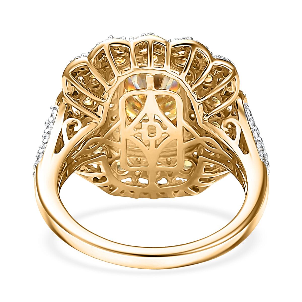 D'Joy Yellow and White Moissanite, Yellow Sapphire 3.75 ctw Floral Halo Ring in 18K Vermeil Yellow Gold Over Sterling Silver (Size 6.0) image number 4