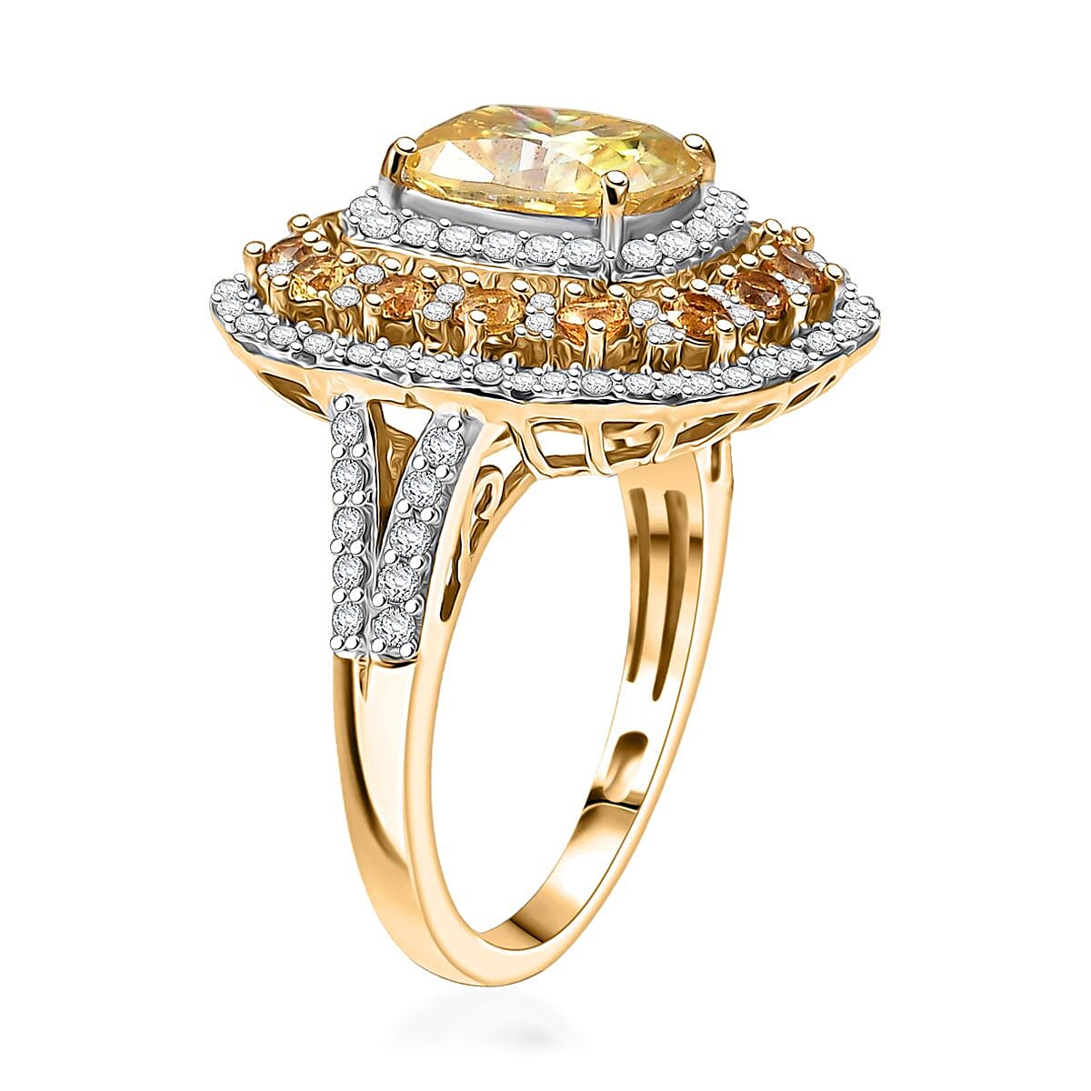D'Joy Yellow Moissanite and Multi Gemstone 3.75 ctw Floral Halo Ring in 18K Vermeil Yellow Gold Over Sterling Silver(Size 7.0)  image number 3