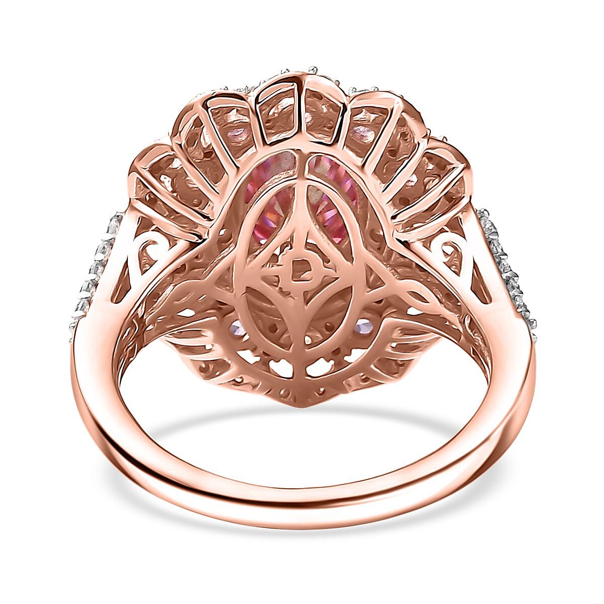 D'Joy Pink Moissanite and Multi Gemstone 3.55 ctw Floral Halo Ring in 18K Vermeil Rose Gold Over Sterling Silver (Size 7.0)  image number 4