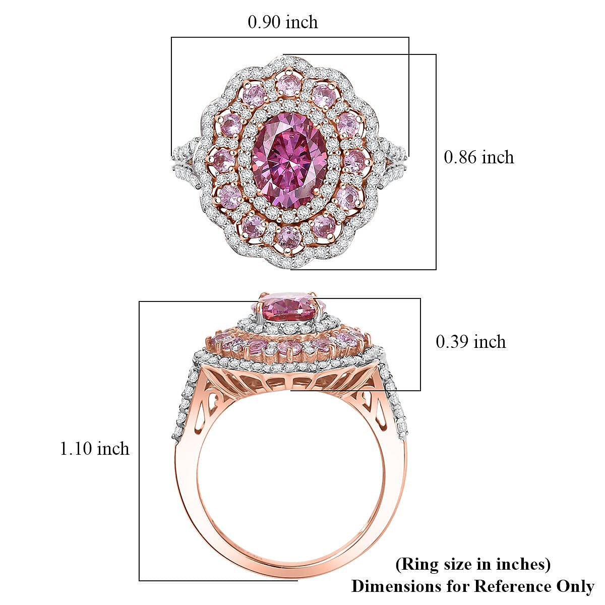 D'Joy Pink Moissanite and Multi Gemstone 3.55 ctw Floral Halo Ring in 18K Vermeil Rose Gold Over Sterling Silver (Size 7.0)  image number 5