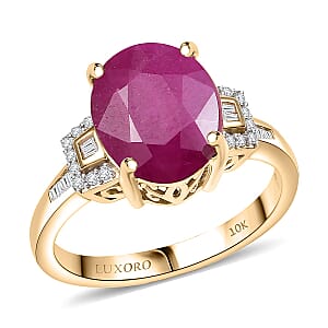 Luxoro AAA Royal Ruby, Diamond Ring in 10K Yellow Gold (Size 10.0)