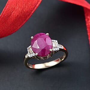 Luxoro AAA Royal Ruby, Diamond Ring in 10K Yellow Gold (Size 10.0)