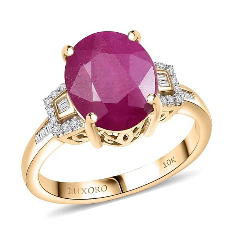 Luxoro 10K Yellow Gold AAA Royal Ruby, Diamond (G-H, I2) (0.16 cts) Ring (Size 10.0) 5.65 ctw