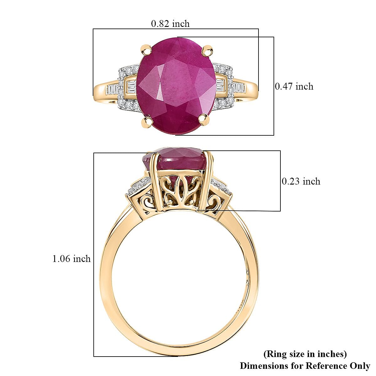 Luxoro AAA Royal Ruby and Diamond G-H I2 5.65 ctw Empress Crest Ring in 10K Yellow Gold (Size 6.0) image number 5