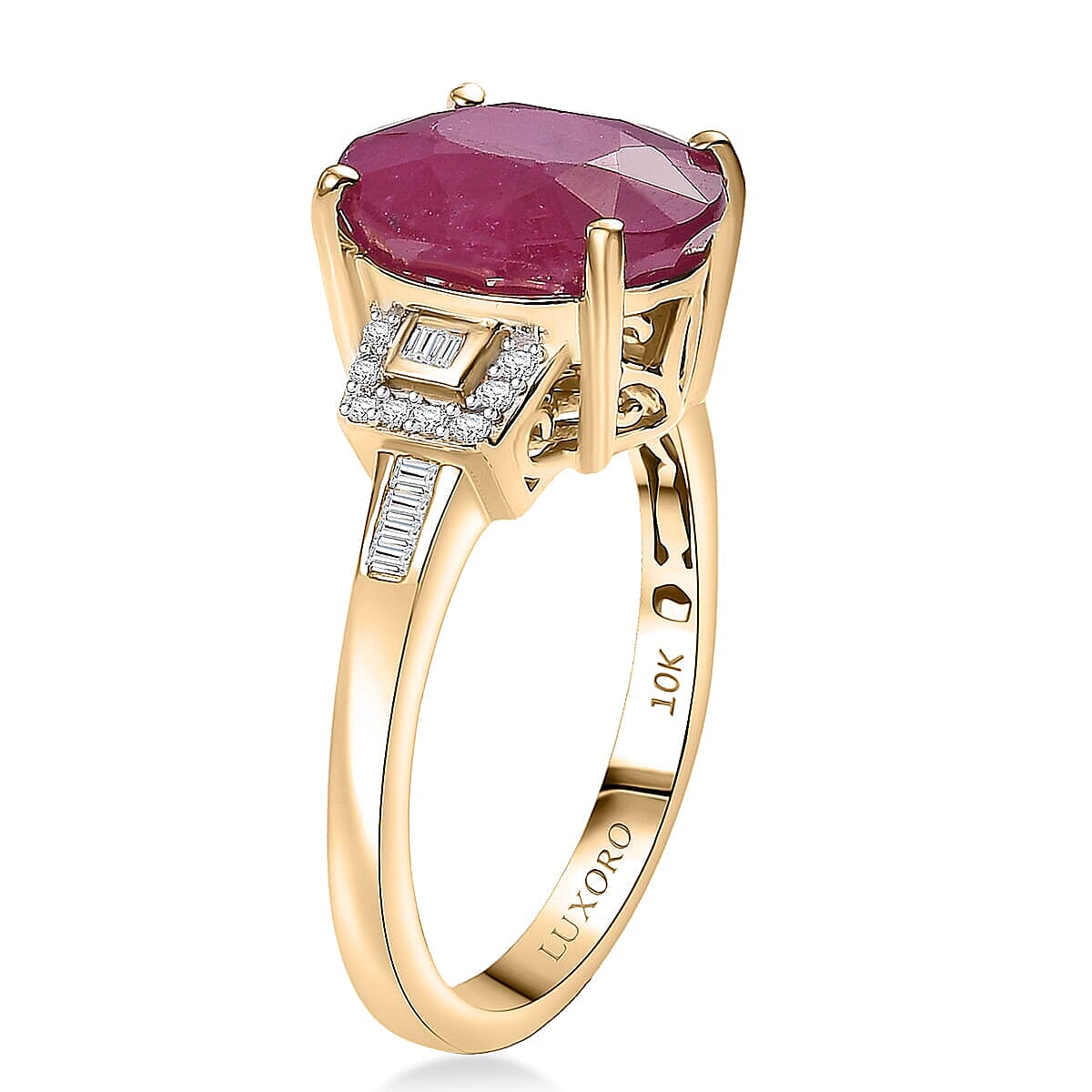 Luxoro AAA Royal Ruby, Diamond Ring in 10K Yellow Gold (Size 6.5) image number 3