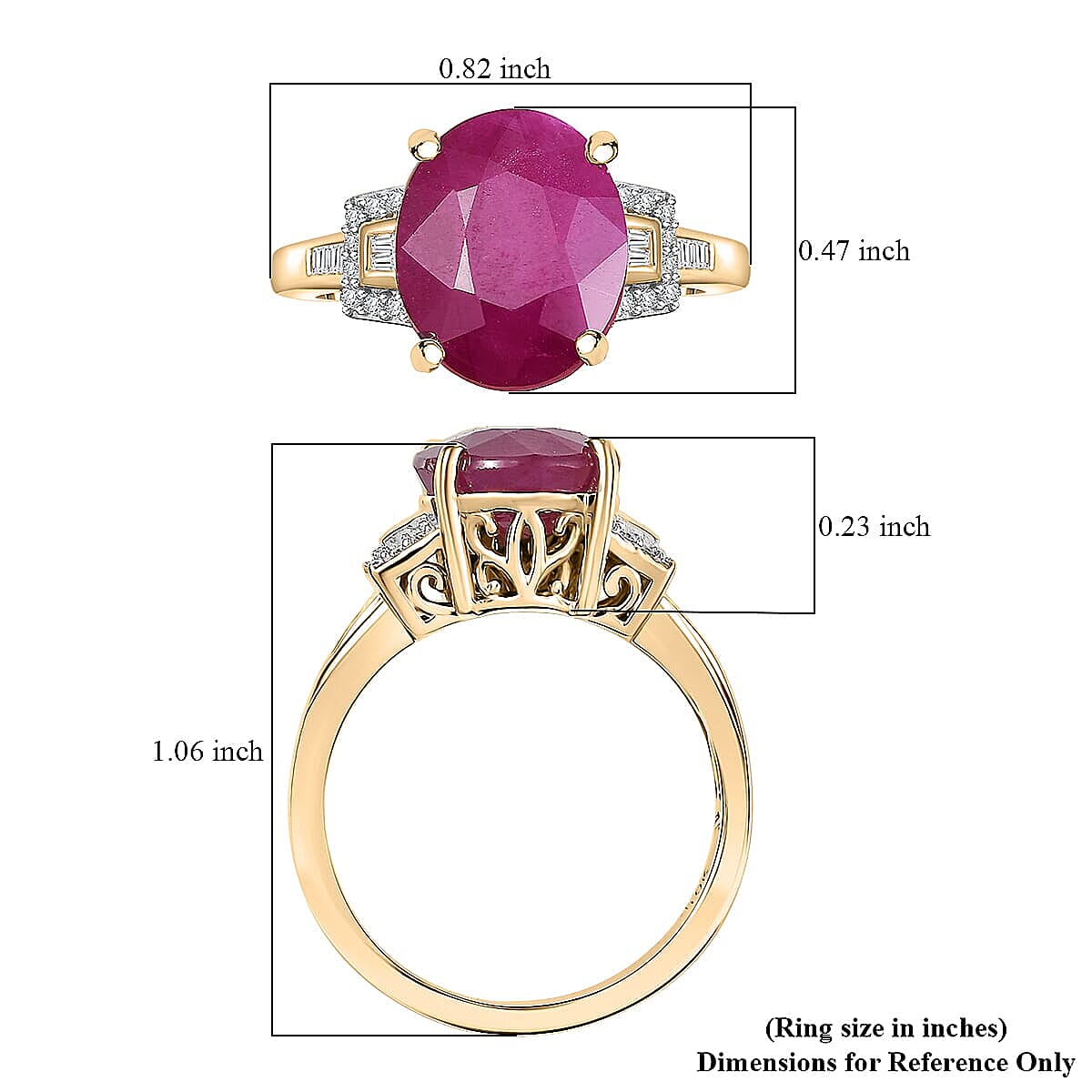 Luxoro AAA Royal Ruby, Diamond Ring in 10K Yellow Gold (Size 6.5) image number 5
