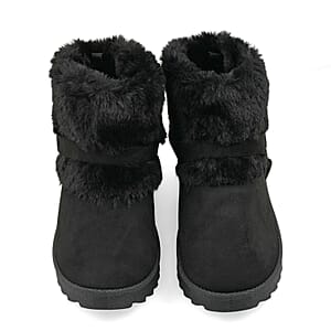 Love 83 Black Faux Fur and Suede Short Boots 6