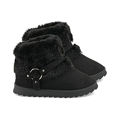 Love 83 Black Faux Fur and Suede Short Boots 6