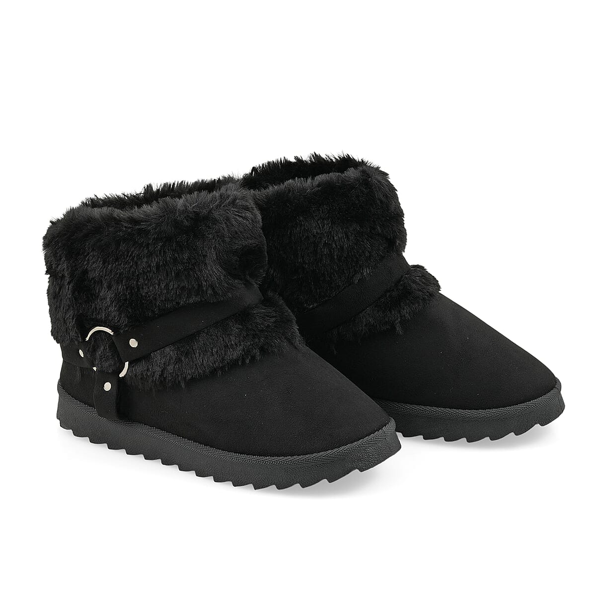 Love 83 Black Faux Fur and Suede Short Boots 7 image number 0
