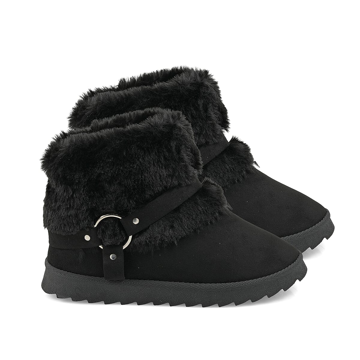 Love 83 Black Faux Fur and Suede Short Boots 7 image number 3