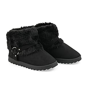 Love 83 Black Faux Fur and Suede Short Boots 11