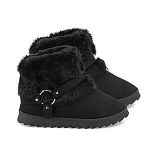 Love 83 Black Faux Fur and Suede Short Boots 11