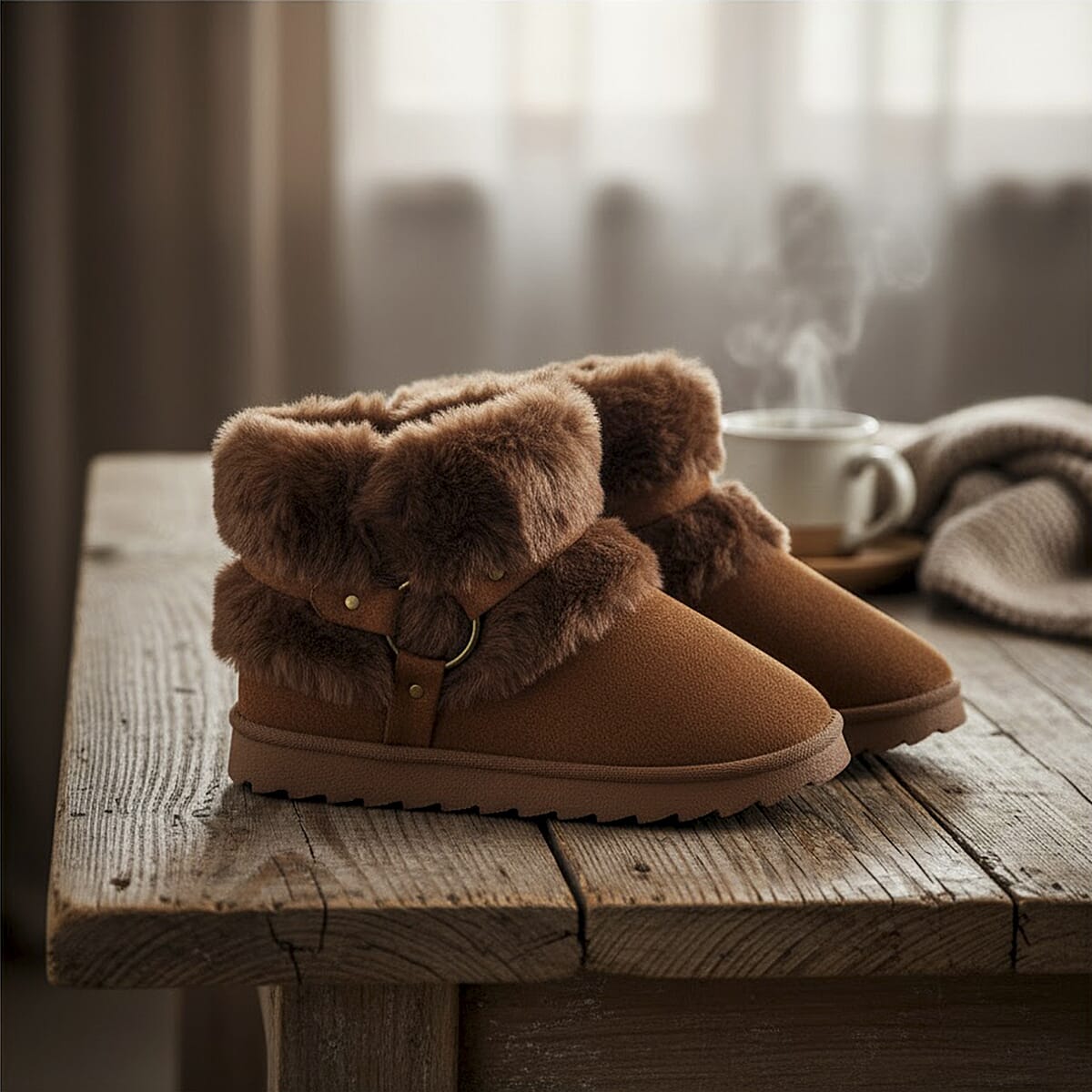 Love 83 Cognac Faux Fur and Suede Short Boots 6 image number 1