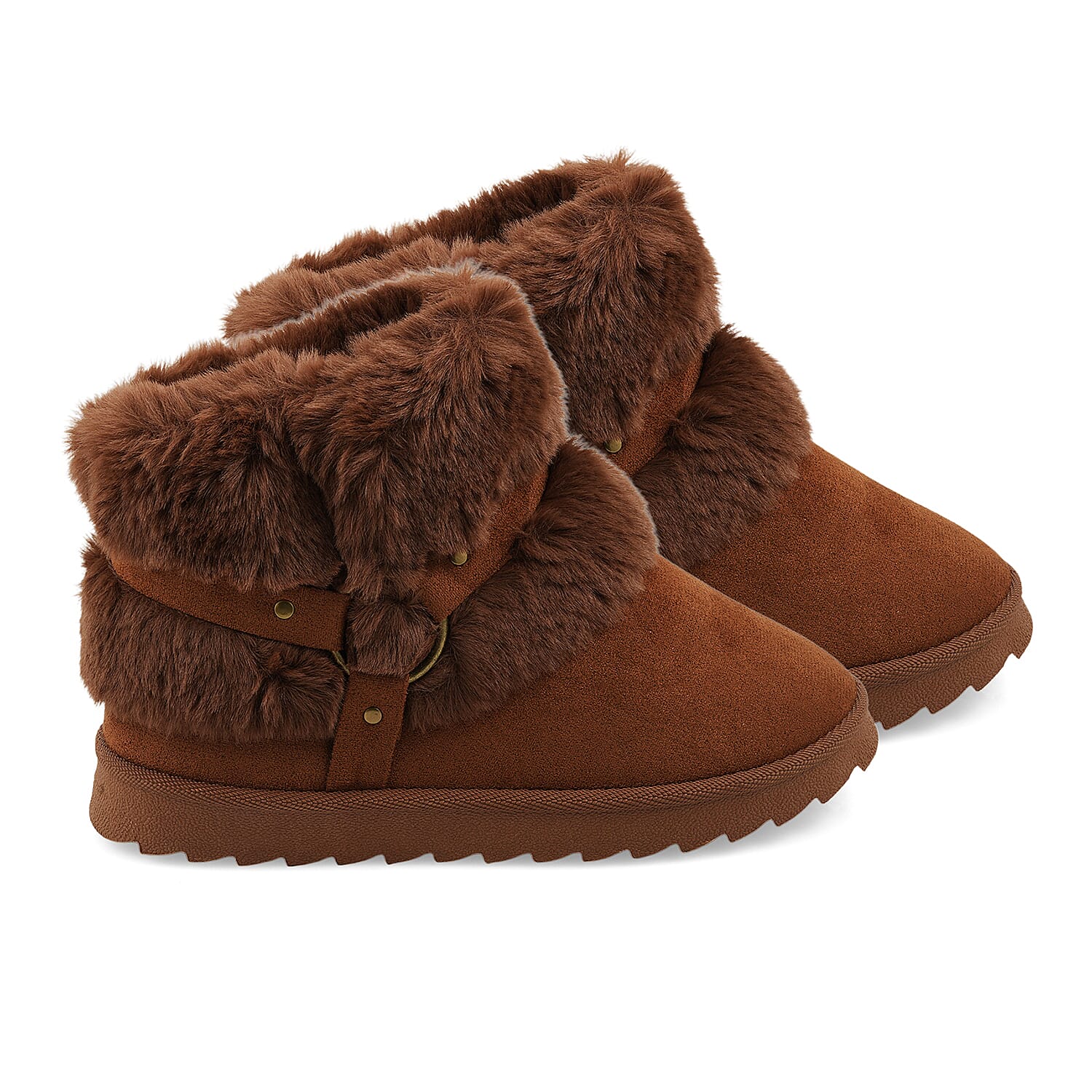 Buy Love 83 Cognac Faux Fur and Suede Short Boots 6 at ShopLC.