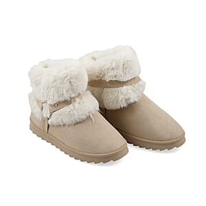 Love 83 Cream Faux Fur and Suede Short Boots 8