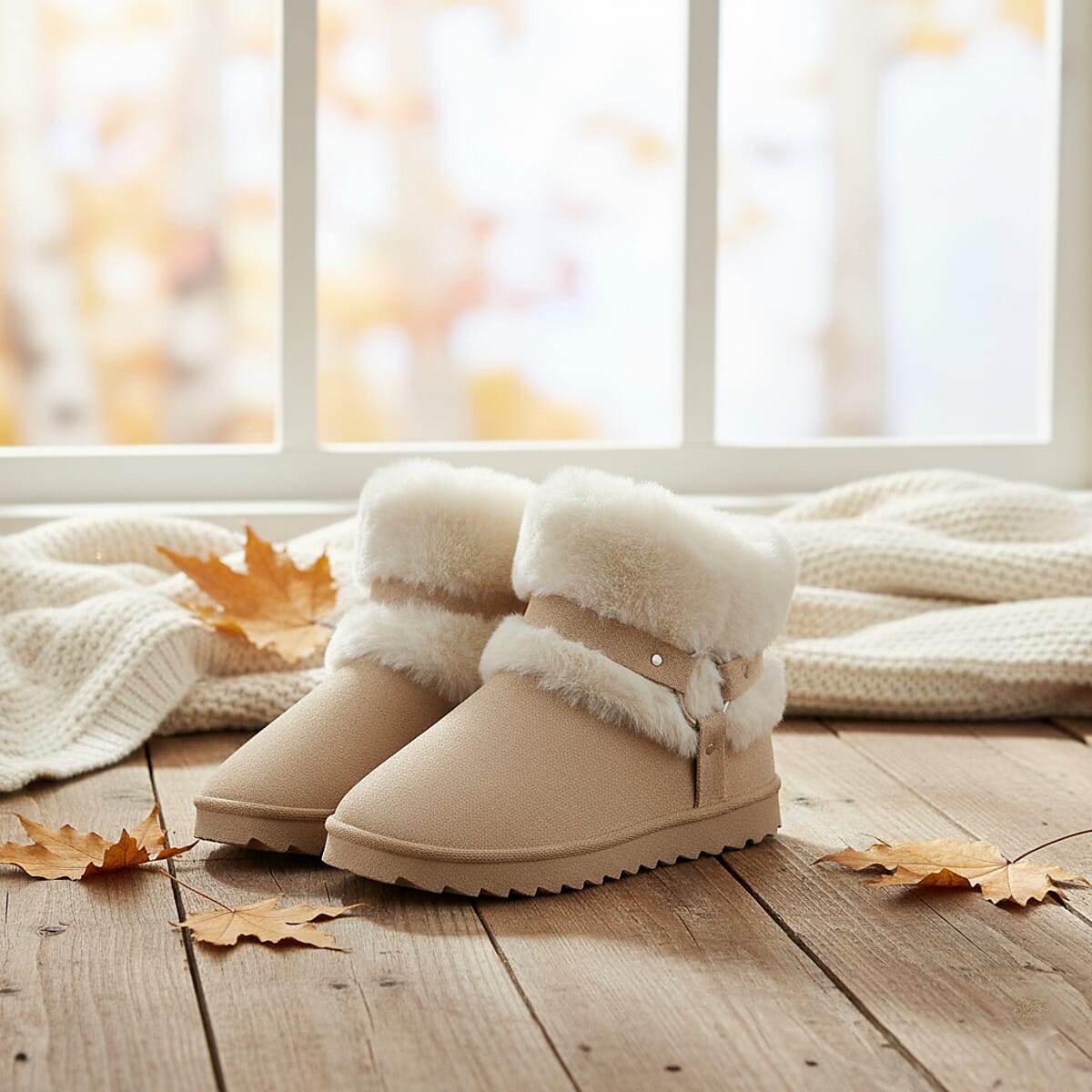 Love 83 Cream Faux Fur and Suede Short Boots 8 image number 1