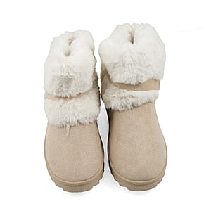Love 83 Cream Faux Fur and Suede Short Boots 8