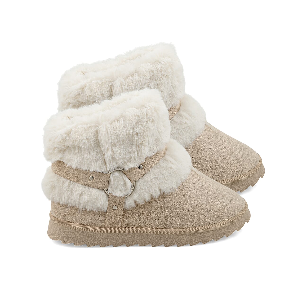 Love 83 Cream Faux Fur and Suede Short Boots 8 image number 4